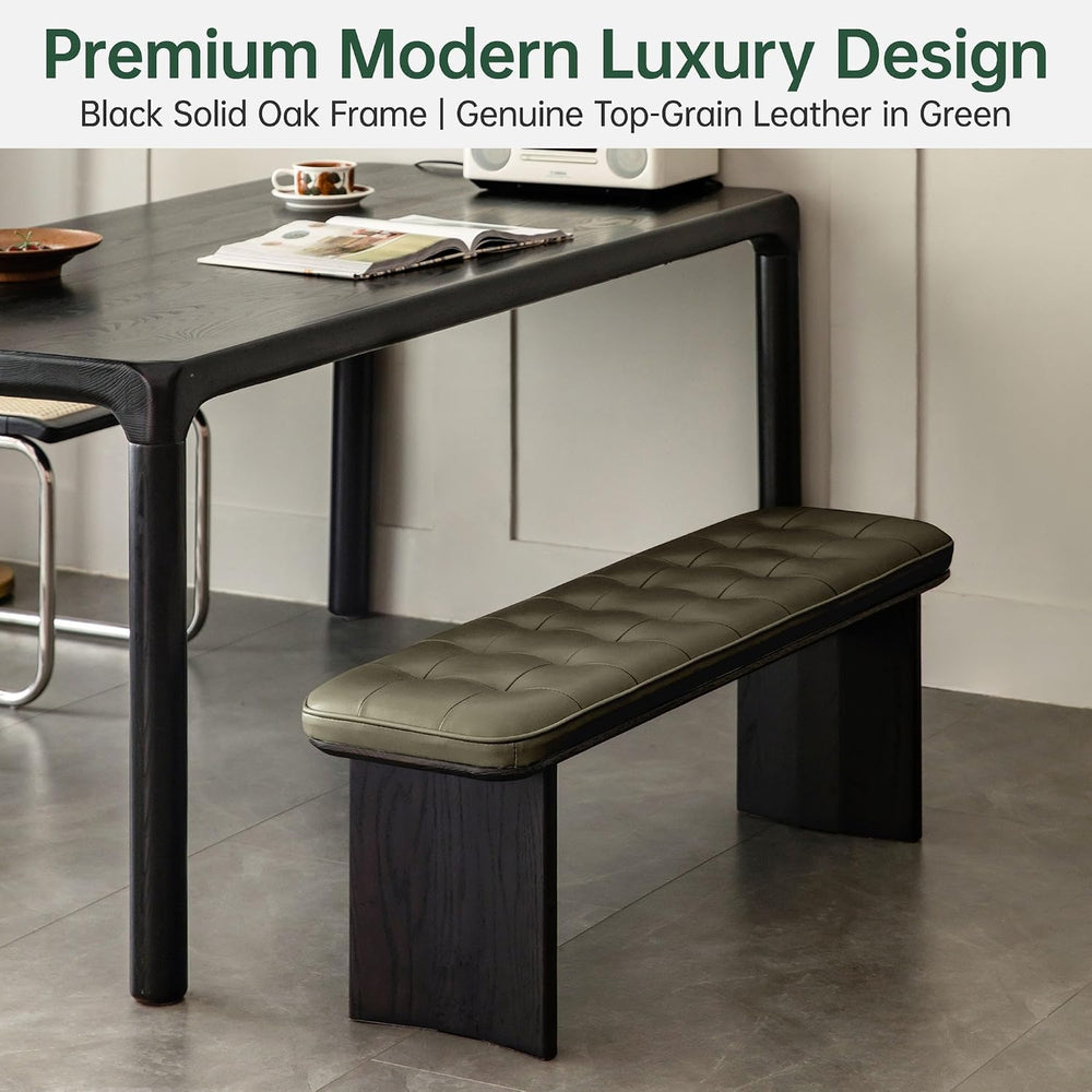 47.2'' Leather Upholstered Dining Bench with Legs & Green Cushion...