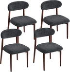 Wooden Dining Chair Set of 4, Modern Dining Chairs with with Curved Back, Fabric Upholstered Kitchen Room Chairs with Adjustable Legs for Farmhouse Dining Living Room,Dark Grey