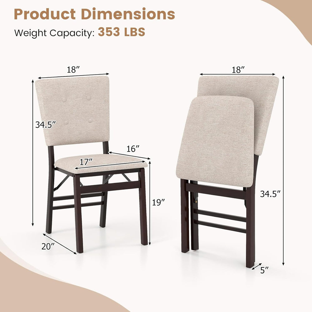Giantex Folding Dining Chairs Set of 2, Armless Kitchen Chair w/Padded Seat &...