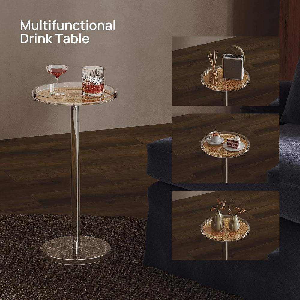HMYHUM Acrylic Rattan Drink Table for Small Spaces, 11.8'' L x 11.8&#...