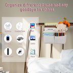Bedside Storage Organizer 5 Pockets with 4 Hooks Hanging Storage Bag for Headboards/Bunk Bed (White)