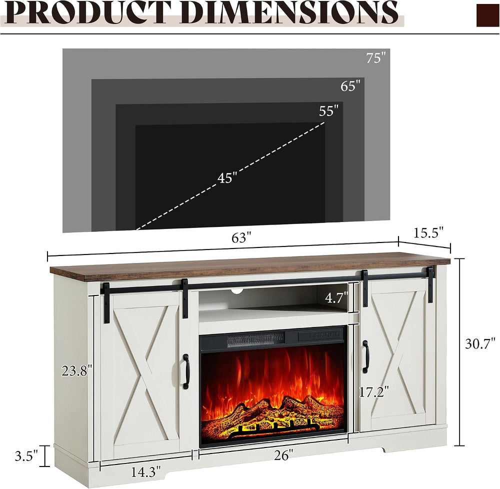 AMERLIFE Fireplace TV Stand with Sliding Barn Door for TVs up to 75" | F...