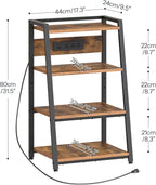 HOOBRO 4-Tier AV Media Stand with Charging Station and LED Light, Wooden Stereo Cabinet, Audio Tower Rack, Corner TV Stand, Record Player, Entertainment Device, Rustic Brown and Black BF106UDCJ01