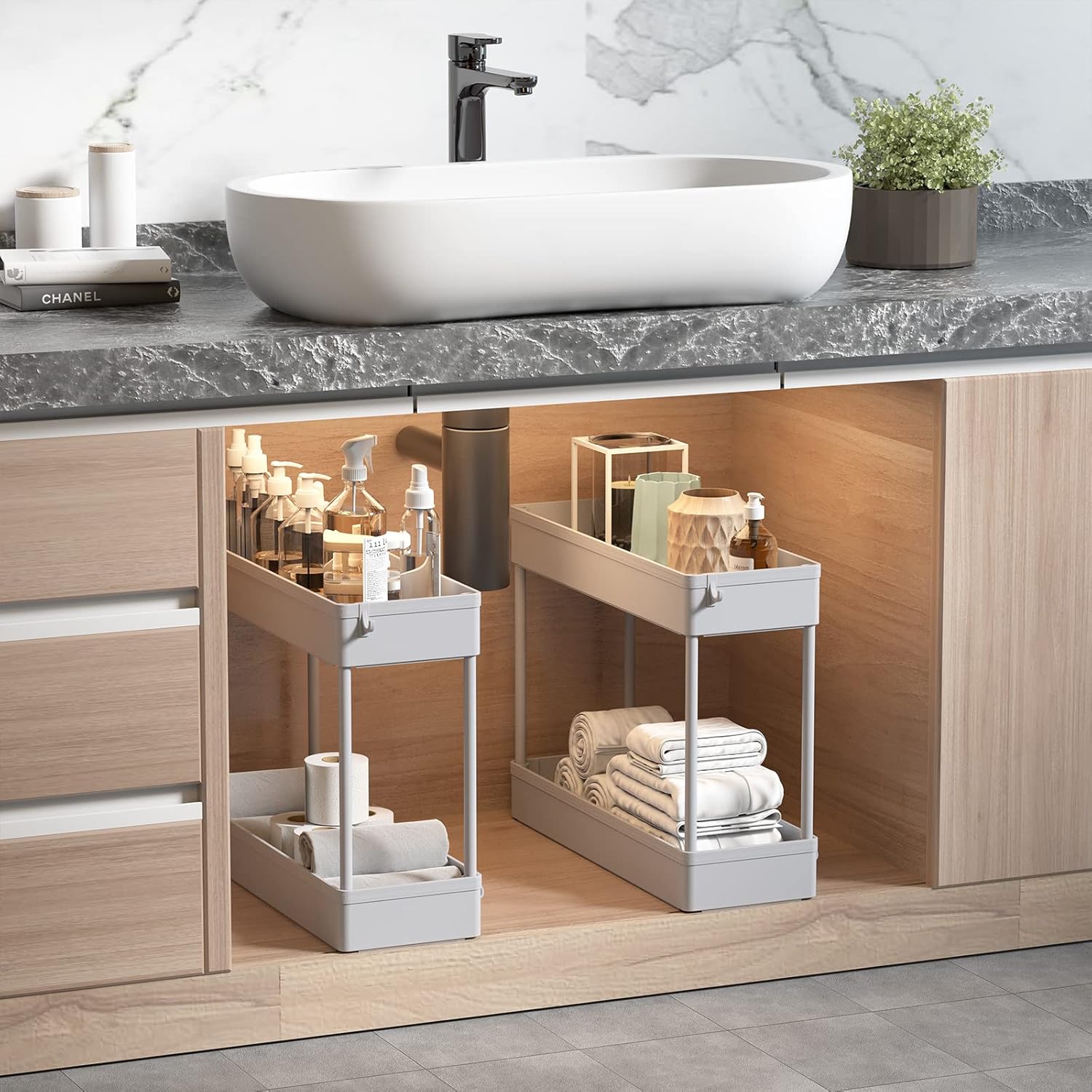 SOLEJAZZ Slim Rolling Storage Cart with Wheels 4 Tier Skinny Bathroom Storage Organizer Narrow Shelf Unit Thin Laundry Room Utility Cart for Bedside Kitchen Office Next to Fridge Small Places, Gray