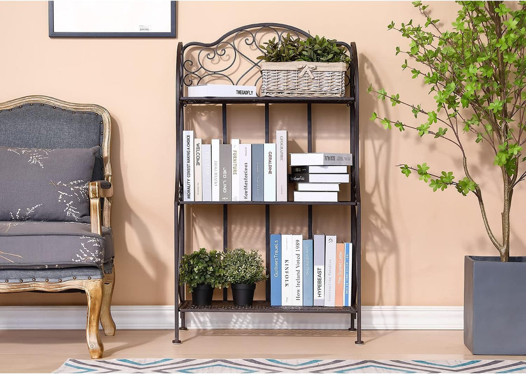 Kitchen Metal Bakers Rack Microwave Oven Stand Kitchens with Storage Three-Tiered Kitchen Organization Shelf Rack, 27" x 13.75" x 48.6",Antique Bronze