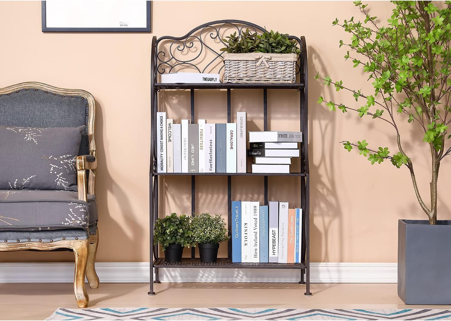 Kitchen Metal Bakers Rack Microwave Oven Stand Kitchens with Storage Three-Tiered Kitchen Organization Shelf Rack, 27" x 13.75" x 48.6",Antique Bronze