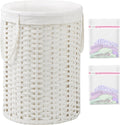 Laundry Basket Round Rattan Laundry Hamper 29.1 Gal (110 L) Handwoven Large Wicker Basket with Handles, Wicker Hamper with Removable Bags and 2 Mesh Bags for Bathroom Living Room White