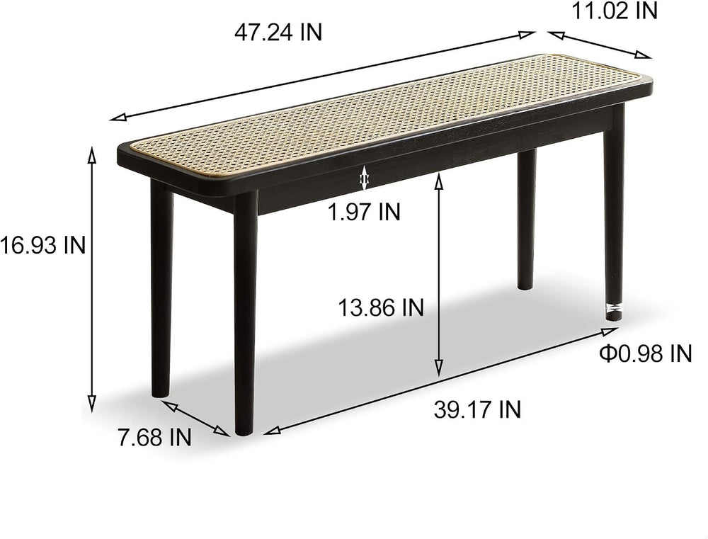 GDFStudio 47.24" Solid Oak Wood Dining Bench with Handwoven Rattan Seat,...