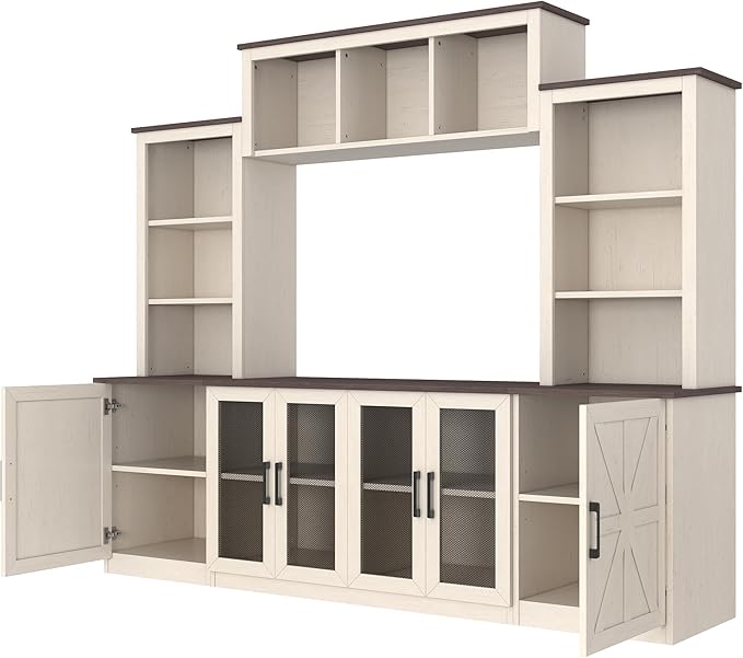 Wall Unit Entertainment Center with Charging Station and USB Charging for TVs, TV Stand with Large Storage Cabinet, Modern TV Stand Media Console with Cabinets (Beige/T)