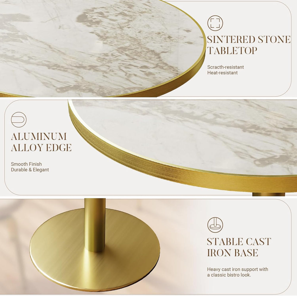 31.5" Tulip Table with Sintered Stone Tabletop and Golden Metal Pedestal...