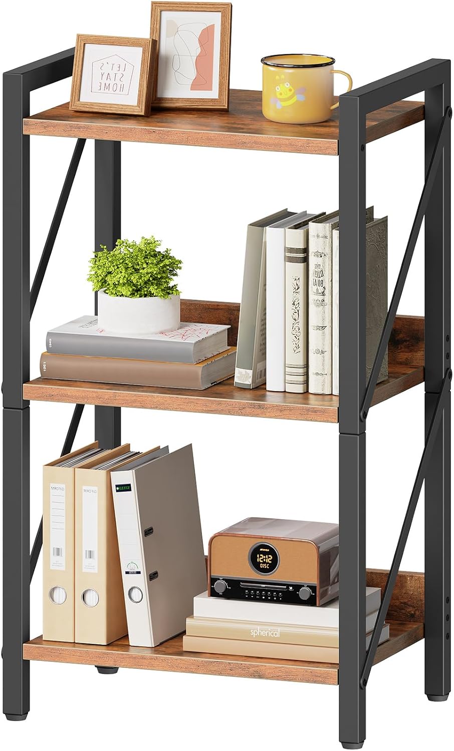 HOOBRO Bookshelf, 3-Tier Industrial Bookcase, Book Shelf Storage Organizer, S...