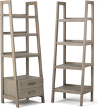 SIMPLIHOME Sawhorse SOLID WOOD 24 Inch Modern Industrial Ladder Shelf in Distressed Grey, For the Living Room, Study Room and Office