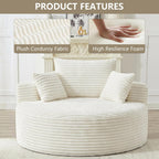 55" L Corduroy Sponge Single Sofa, Oversized Round Chair, Fluffy Modern Sleeper Chairs for Living Room, Lounge and Projection Room, Wide Armrest Lounge Chairs, Armchair with Pillow White