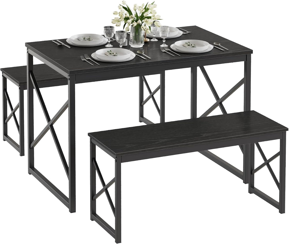 VECELO 43.3" Kitchen Dining Table Set for 4, Heavy-Duty Steel Frame &amp...