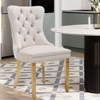 Velvet Upholstered Dining Chairs Set of 4, Modern Style Kitchen Side Chairs with Nailhead Trim and Gold Plated Leg, Metal Pulling Ring for Dining Room Living Room(Beige-Gold Plated Leg)
