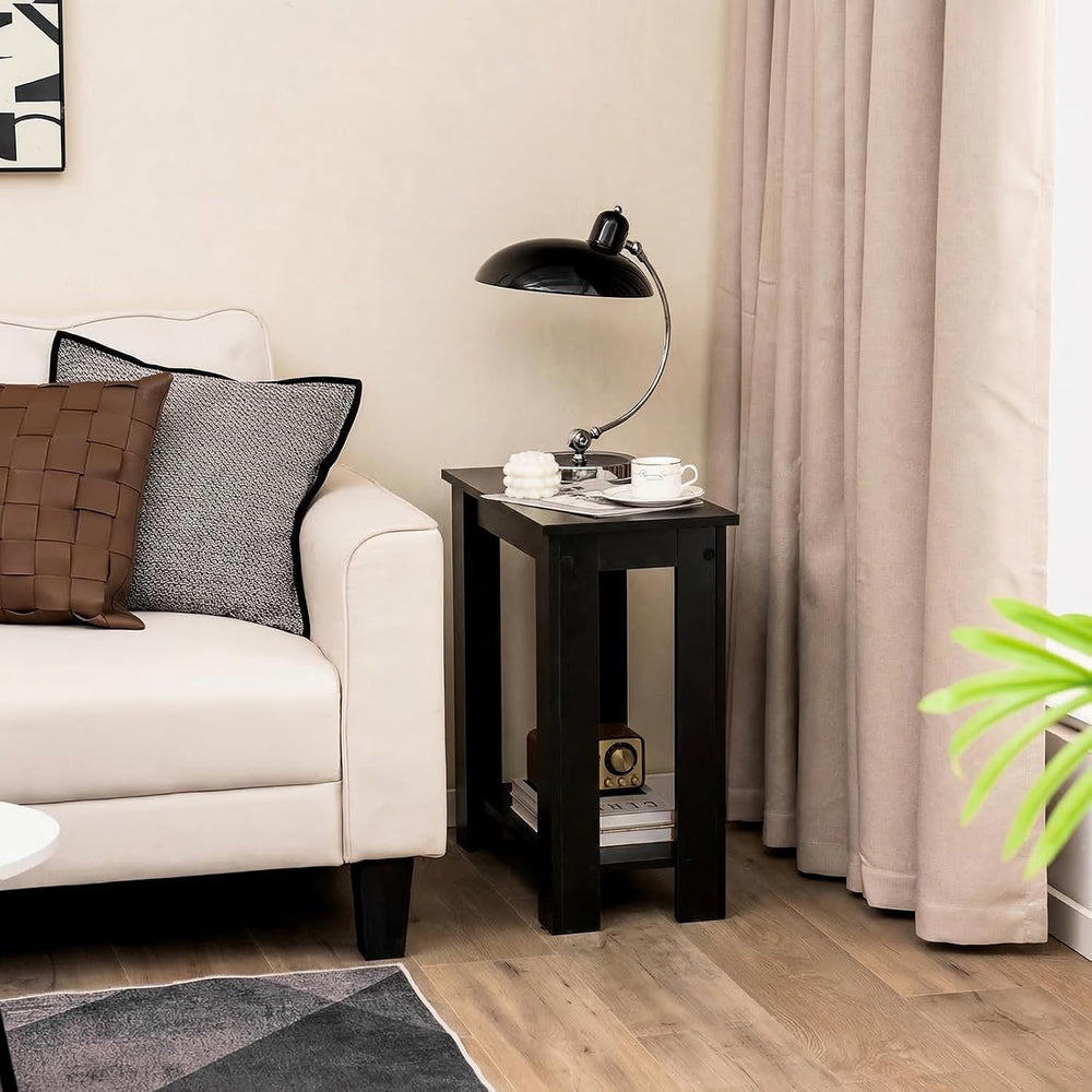 Giantex Narrow End Table, 2-Tier Side Table with Open Storage Shelf, Retro Wo...
