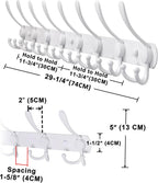 Dseap Coat Rack Wall Mount - 29.5” Long 8-Tri-Hooks Heavy Duty Coat Hanger Rail Wall Hooks for Hanging Coats Hats Clothing Clothes Purse Mudroom Entryway, White