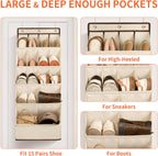 FENTEC 1 Pack Over the Door Shoe Organizers, Hanging Shoe Organizer with Large Deep Pocket Shoe Holder for Closet Shoes Rack for Wall, Over Door Shoe Storage Hold up to 18 Pairs Shoes, Beige