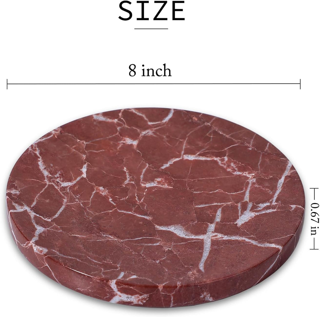 8 Inch Natural Marble Jewelry Ring Dish Tray for Women Home Decor | Real French Red Marble, multi-purpose tray for jewelry, keys, candies & nuts, lovely nightstand decorative gift for ladies