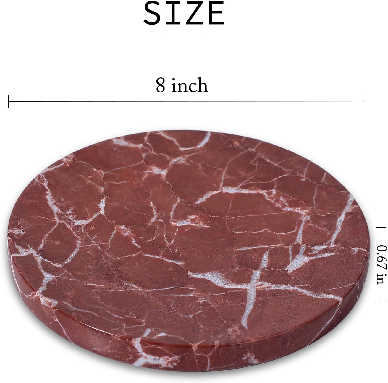8 Inch Natural Marble Jewelry Ring Dish Tray for Women Home Decor | Real French Red Marble, multi-purpose tray for jewelry, keys, candies & nuts, lovely nightstand decorative gift for ladies