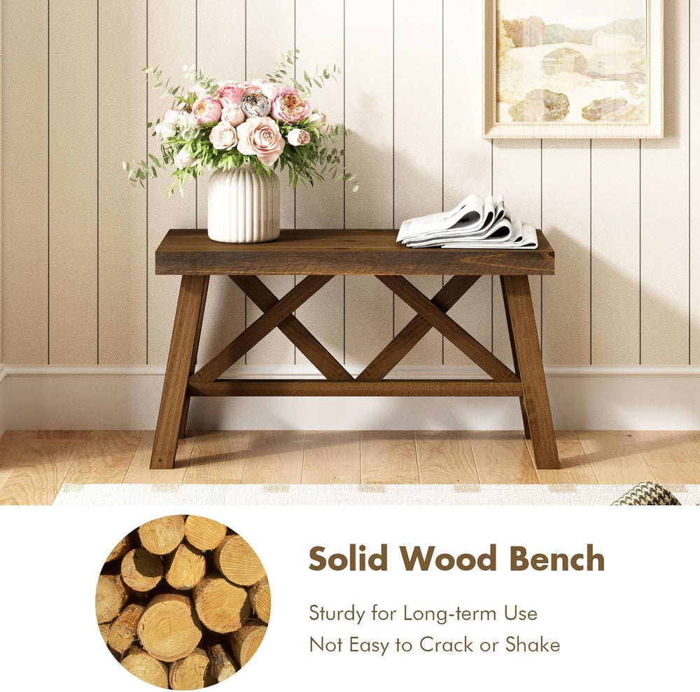 Wnutrees 30" Farmhouse Wood Bench, Rustic Solid Wood Entryway Bench Seat...