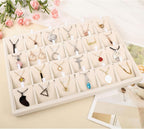 Mornajina 24 Grids Stackable Jewelry Tray Organizer with Removable Dividers, Velvet Jewelry Display Tray for Earrings Necklaces Bracelet Rings Display Showcase - Light Khaki