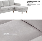 Kingfun 88" L-Shape Sofa, Chenille Sectional Couch, Mid Century Modern Couches with Solid Wood Frame for Living Room & Bedroom, Silver Gray