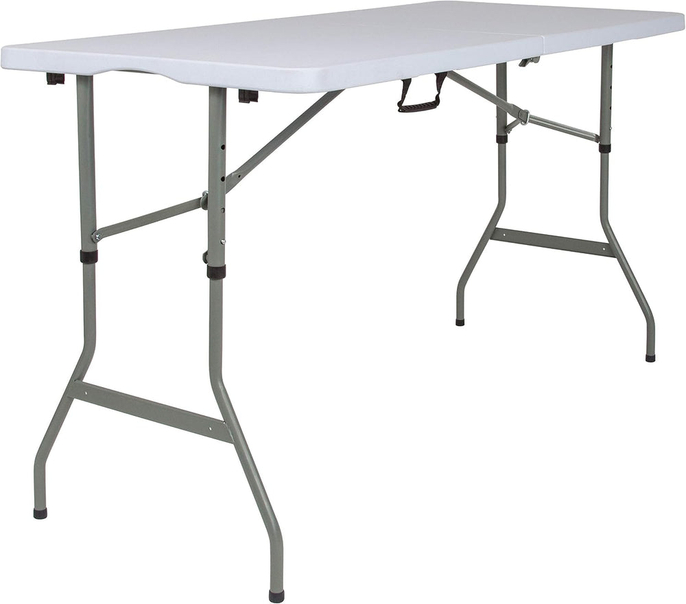 EMMA + OLIVER 5-Foot Granite White Adjustable Bi-Fold Plastic Folding Table |...