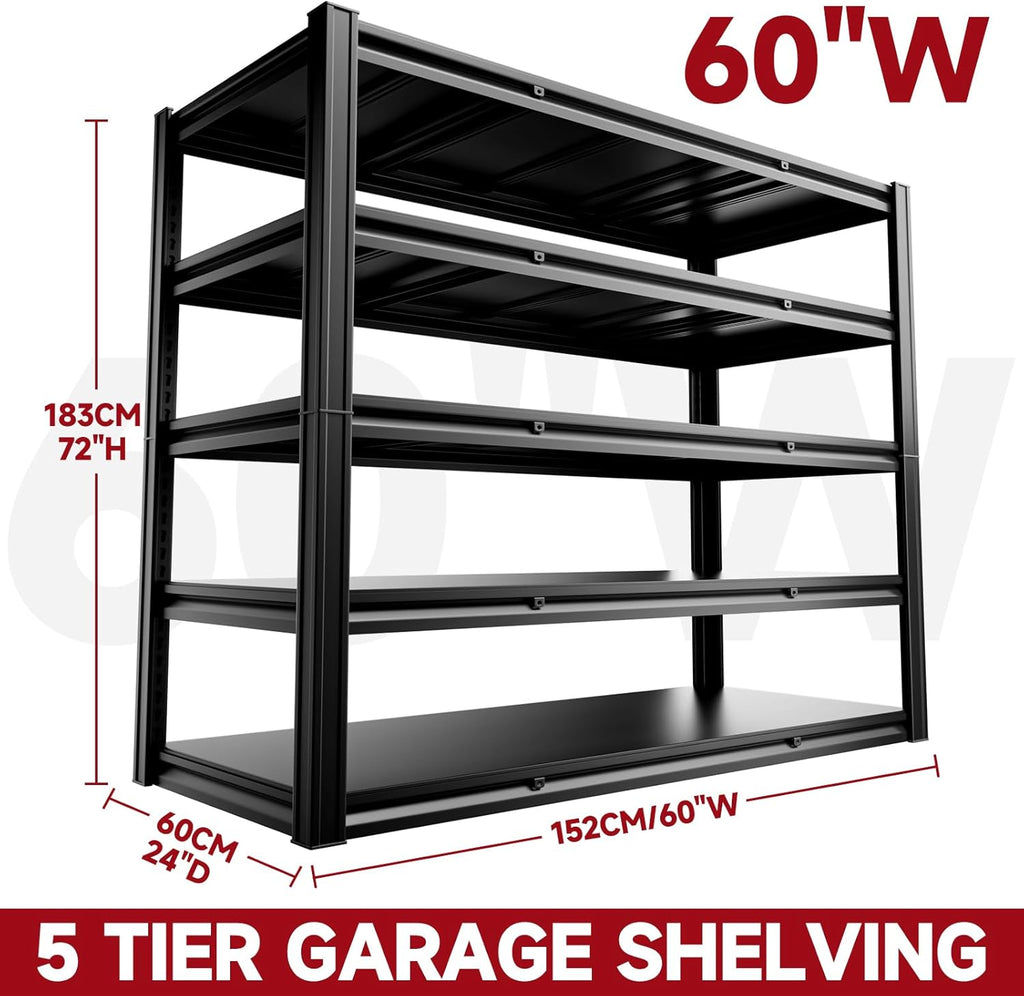 5-Tier 60" W x 24" D x 72" H Garage Shelving Units 3000LBS Shelves Garage Heavy Duty Metal Shelf Unit Adjustable Basement Industrial Storage Racks