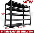 5-Tier 60" W x 24" D x 72" H Garage Shelving Units 3000LBS Shelves Garage Heavy Duty Metal Shelf Unit Adjustable Basement Industrial Storage Racks