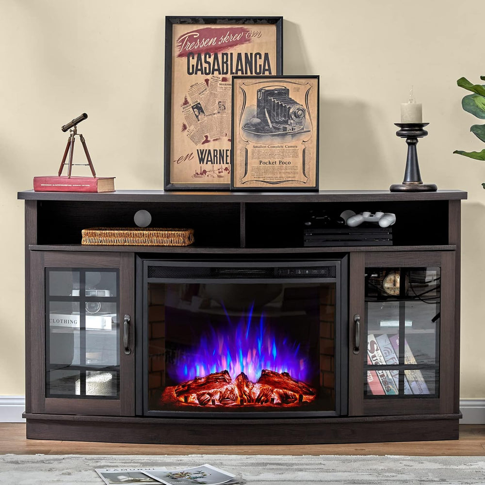 AMERLIFE 59" Curved Fireplace TV Stand with Storage for TVs up to 65'...