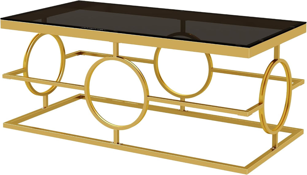 Glass Nesting Coffee Table Set with Metal Frame & Glam Design, Gold &...