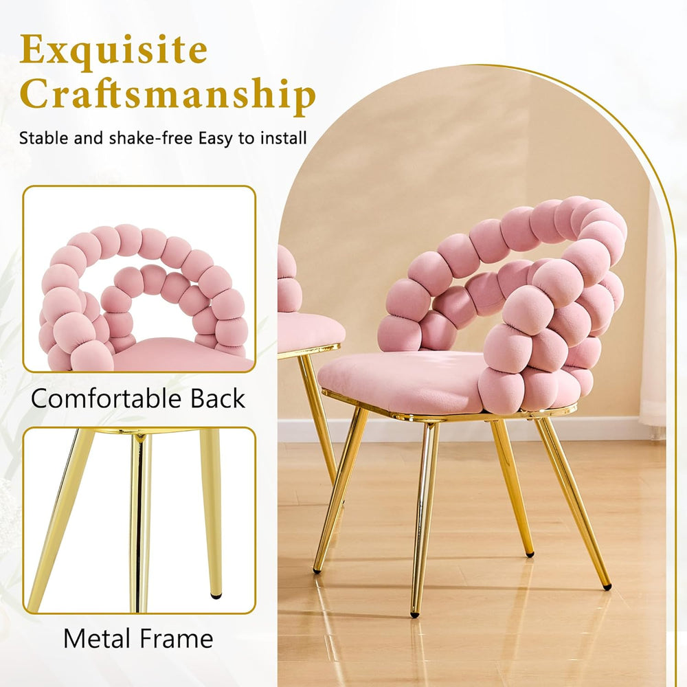 TesNus Velvet Dining Chairs Set of 4, Pink Upholstered Velvet Chairs with Gol...