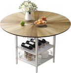 VFK 47 Inch Round Dining Table for 4 with 2-Tier Storage Shelves, Ideal for Kitchen, Dining Room, or Living Room