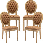 French Country Dining Chairs Set of 4, Caramel Kitchen & Dining Room Chairs, Faux Leather Kitchen Chairs, Tufted Upholstered, Wood Legs, Sillas De Comedor (PU, Amber, 4Pcs)