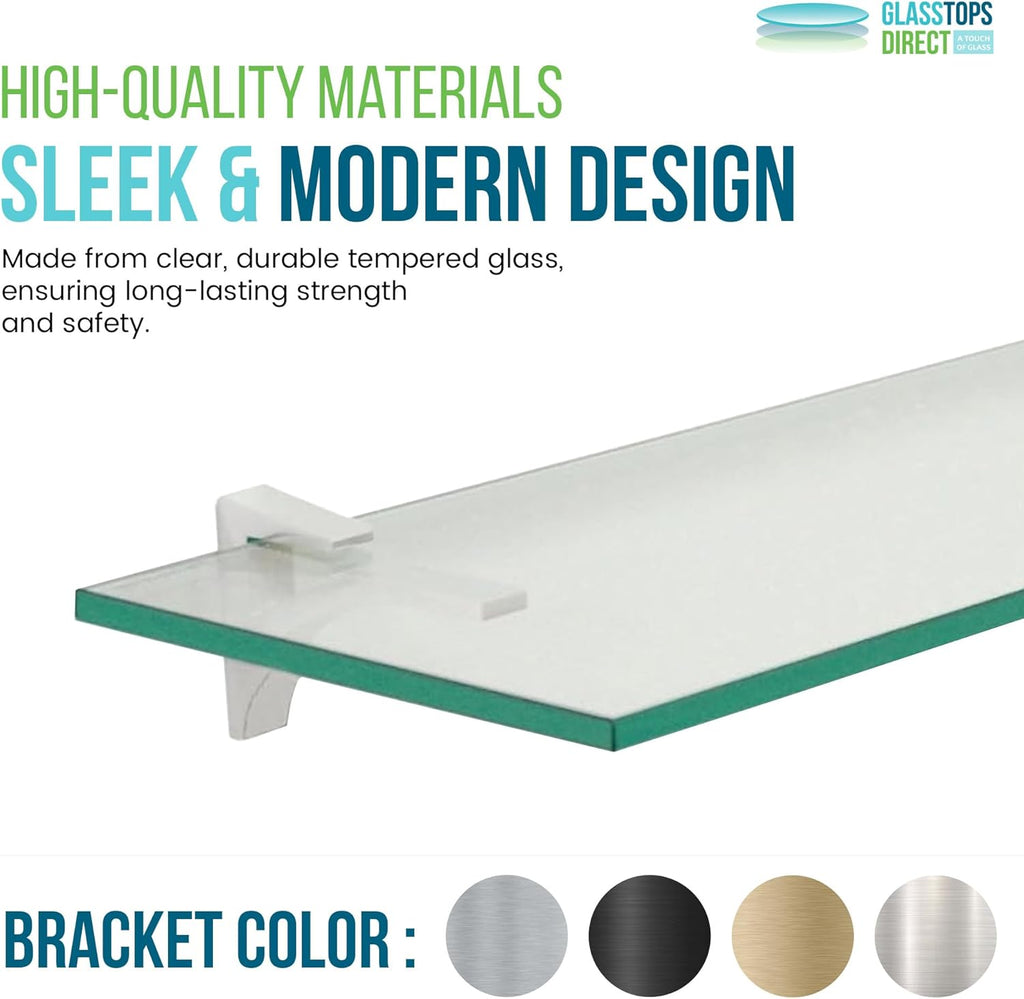 Spancraft Clear Floating Glass Shelf 8" X 36" in Chrome