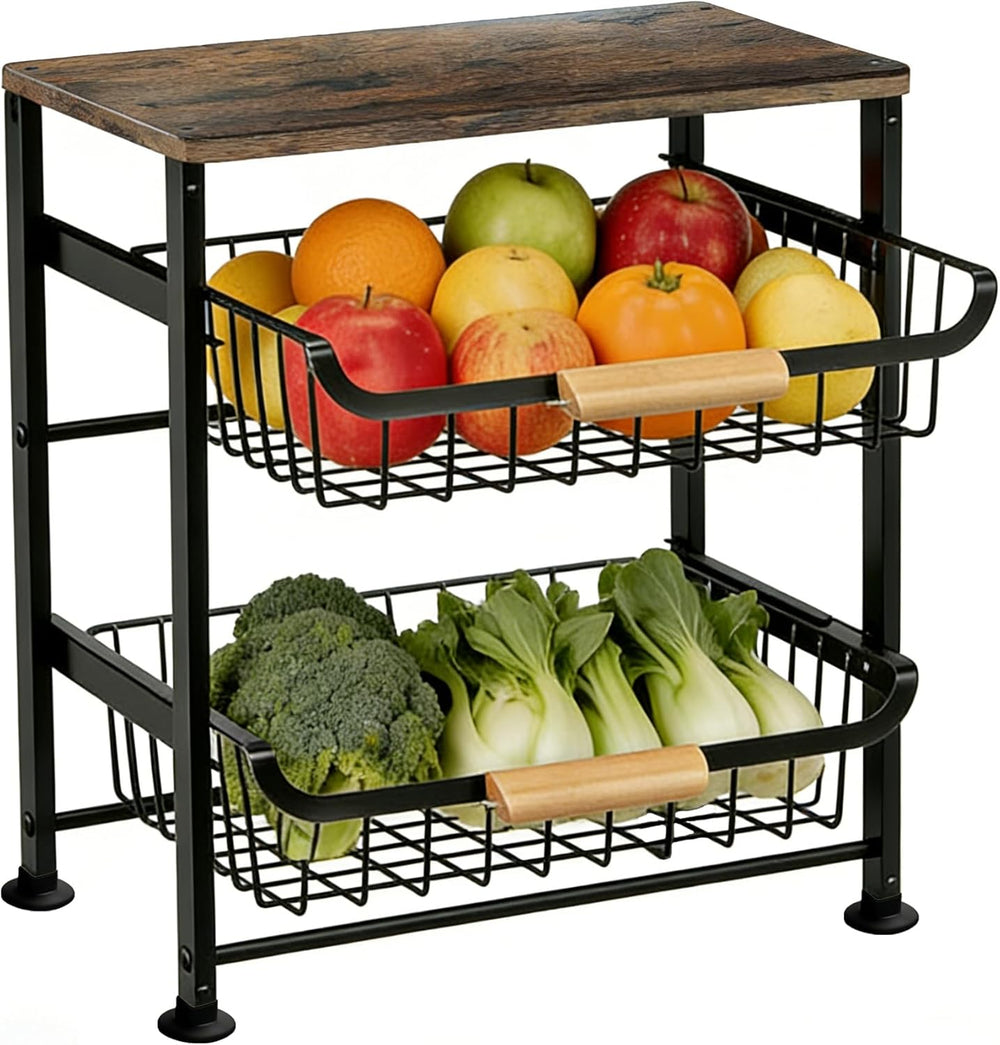 3-Layer Fruit Basket Kitchen Food Organizer and Rack Rolling Pantry Kitchen C...