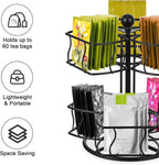 Lemecima Tea Bag Organizer, 360 Degree Tea Spining Carousel with 6 Compartments, Sugar Coffee Creamer Caddy for Kitchen Counter Cabinet , Up to 60 Storage