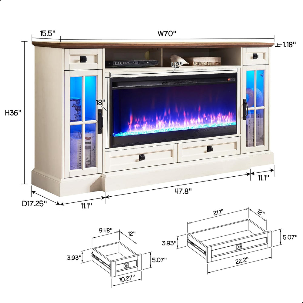 RedLemon Farmhouse Fireplace TV Stand for 80 Inch TV, Antique White | 36&quot...