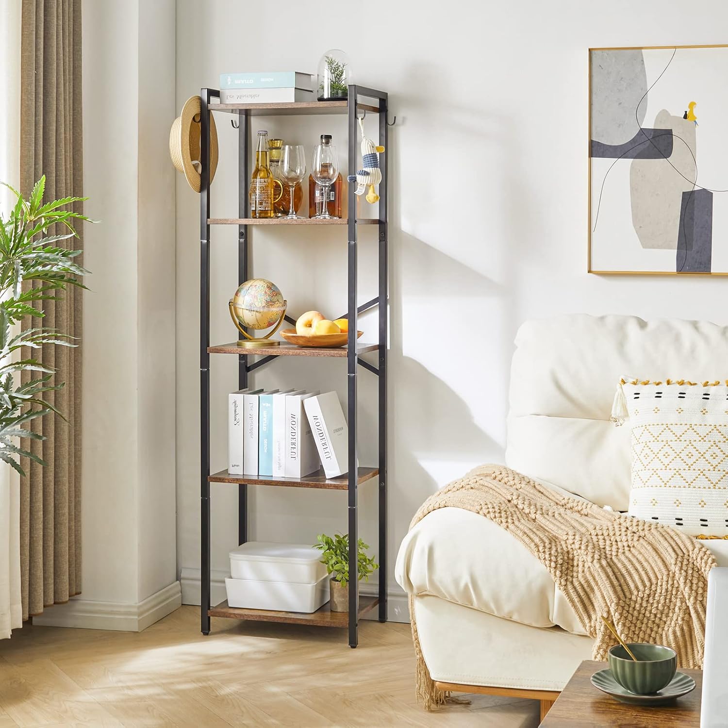 5-Tier Ladder Shelf, Organizational Bookshelf, Corner Organizer Rack, Office, Adjustable, Lightweight, Durable, Portable, User-Friendly, Compact, Storage, Narrow, Shelving