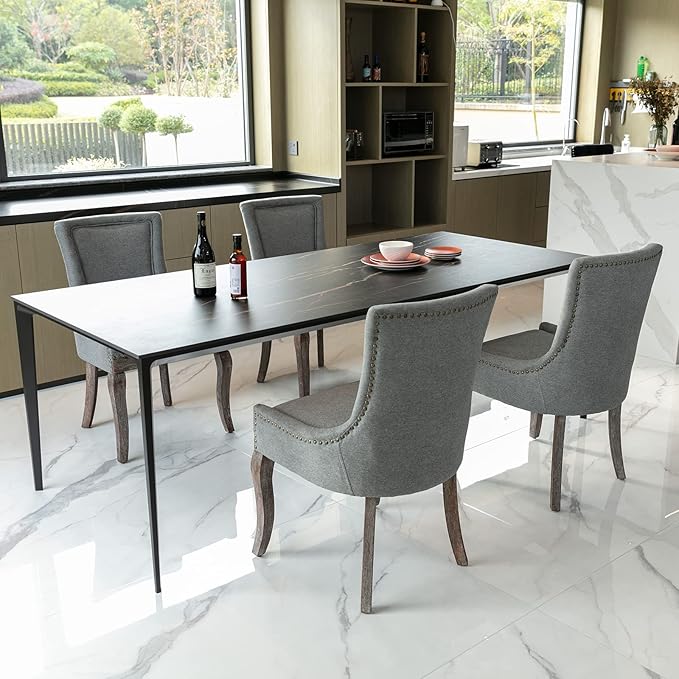 Dining Chairs Set of 8, Kitchen & Dining Room Chairs, Fabric Upholstered Dinning Chairs, Sillas De Comedor, Nailhead Trim, Wood Legs (Grey, 8 Pcs)