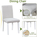 KEIKI 5-Piece Standard Height Dining Table Set with Square Table and 4 Upholstered Chair, for 4 Person, Modern Style Crystal Decoration Wood Table Set, Easy Assembly, for Kitchen, Dining Room, White