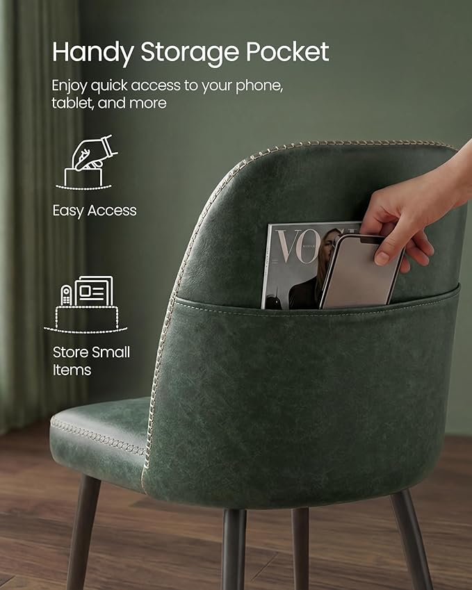 VASAGLE EKHO Collection - Dining Chairs Set of 4, Upholstered Kitchen Chairs, Comfortable Seat, Synthetic Leather with Stitching, Mid-Century Modern, Easy Assembly, with Storage Pocket, Forest Green