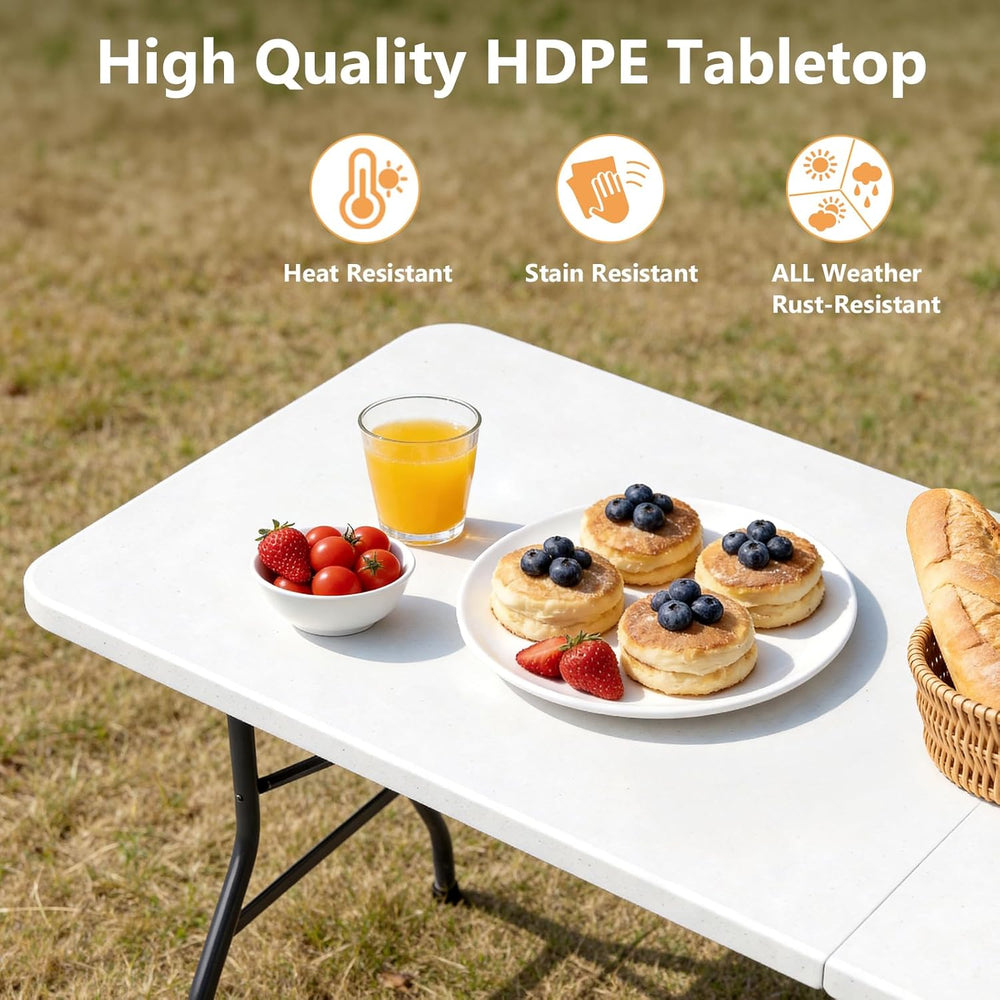 6FT Folding Table 2 Pack, Heavy Duty Fold in Half Plastic Tables with Carry H...