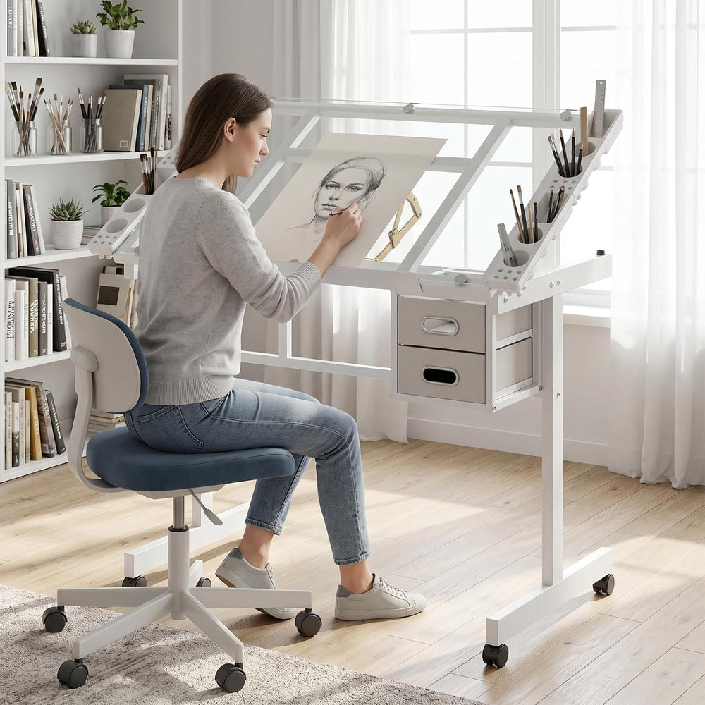 Rolling Drafting Table Desk, Painting Table Art Craft Desk Crafting Table wit...