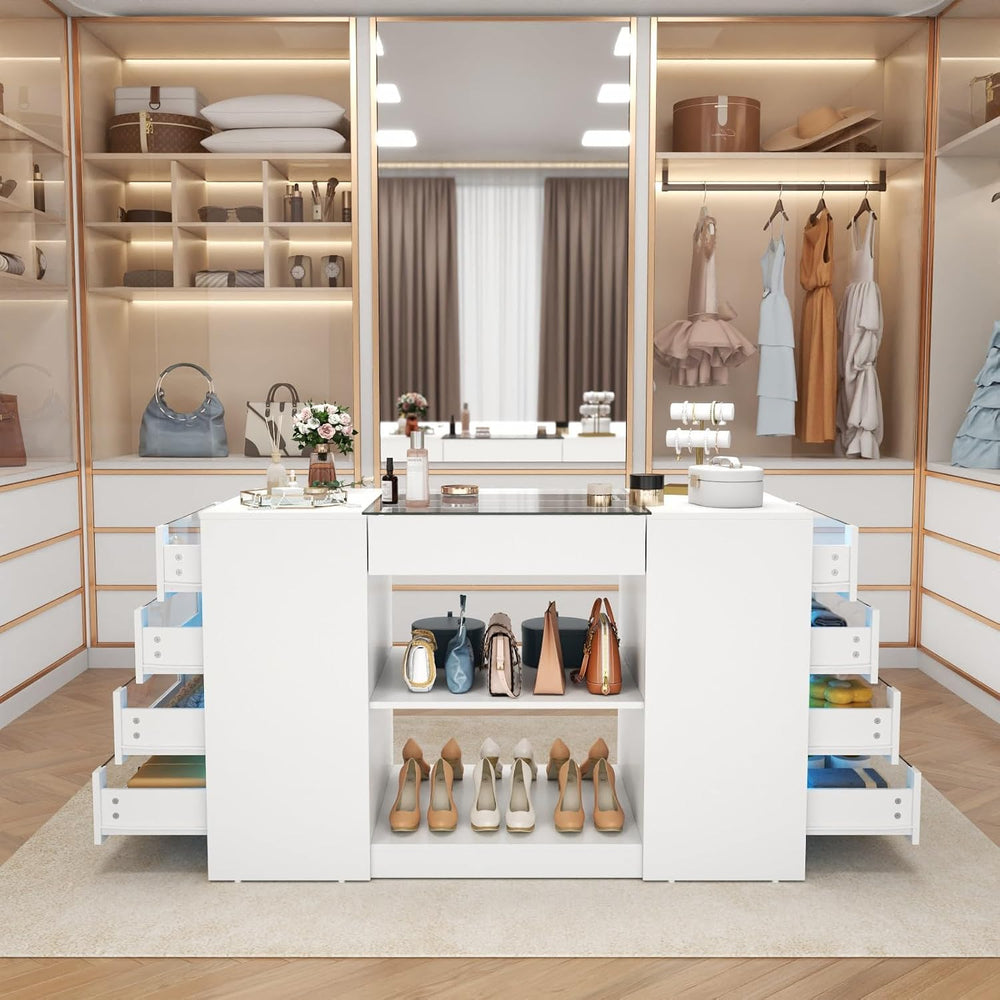 Gyfimoie Closet Island with Drawers, Armoire Wardrobe Closet with LED Lights ...