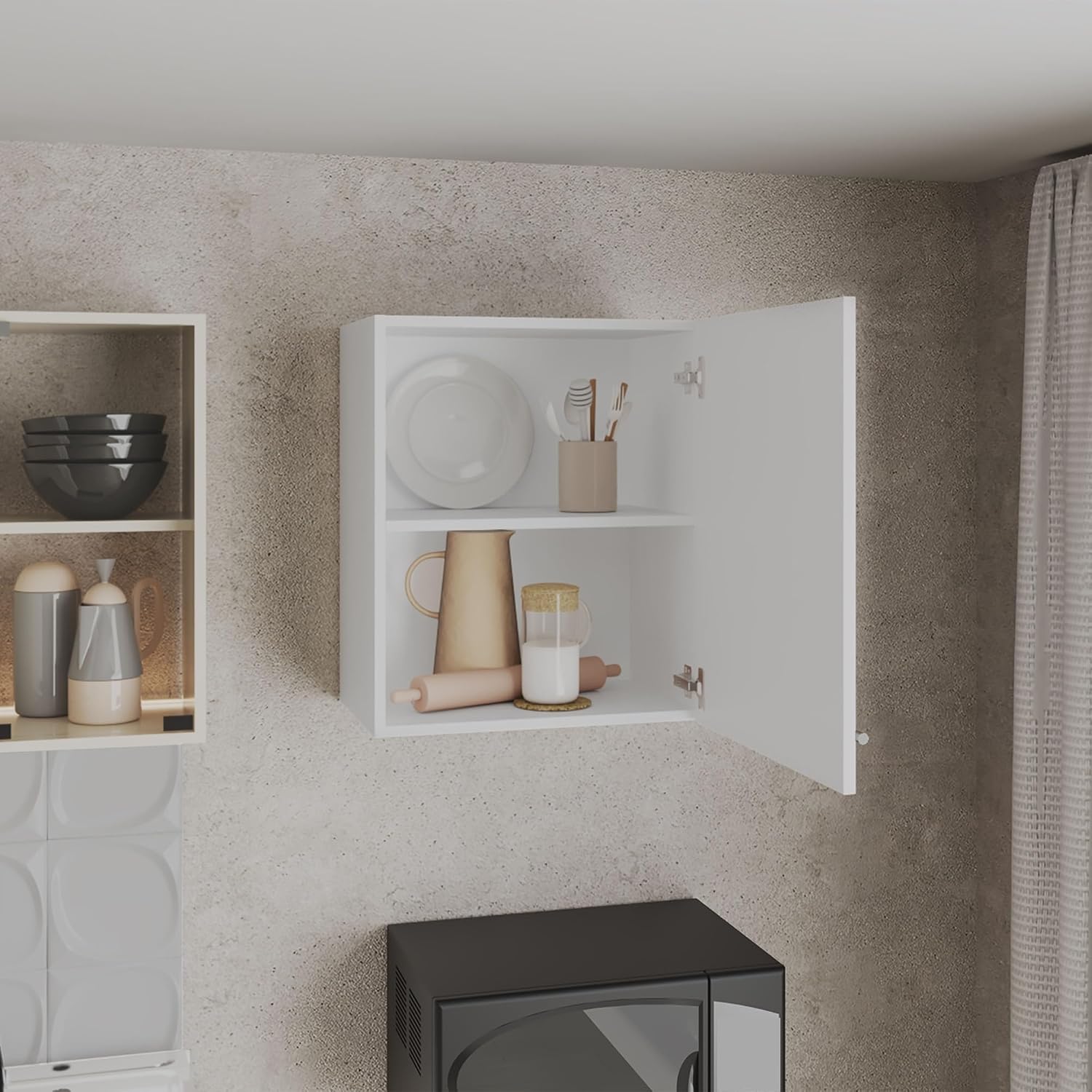 Modern Minimalist Wall Cabinet, with 1 Door and 2 Shelves, Storage Locker for Kitchen Hallway Closet,for Kitchen Home