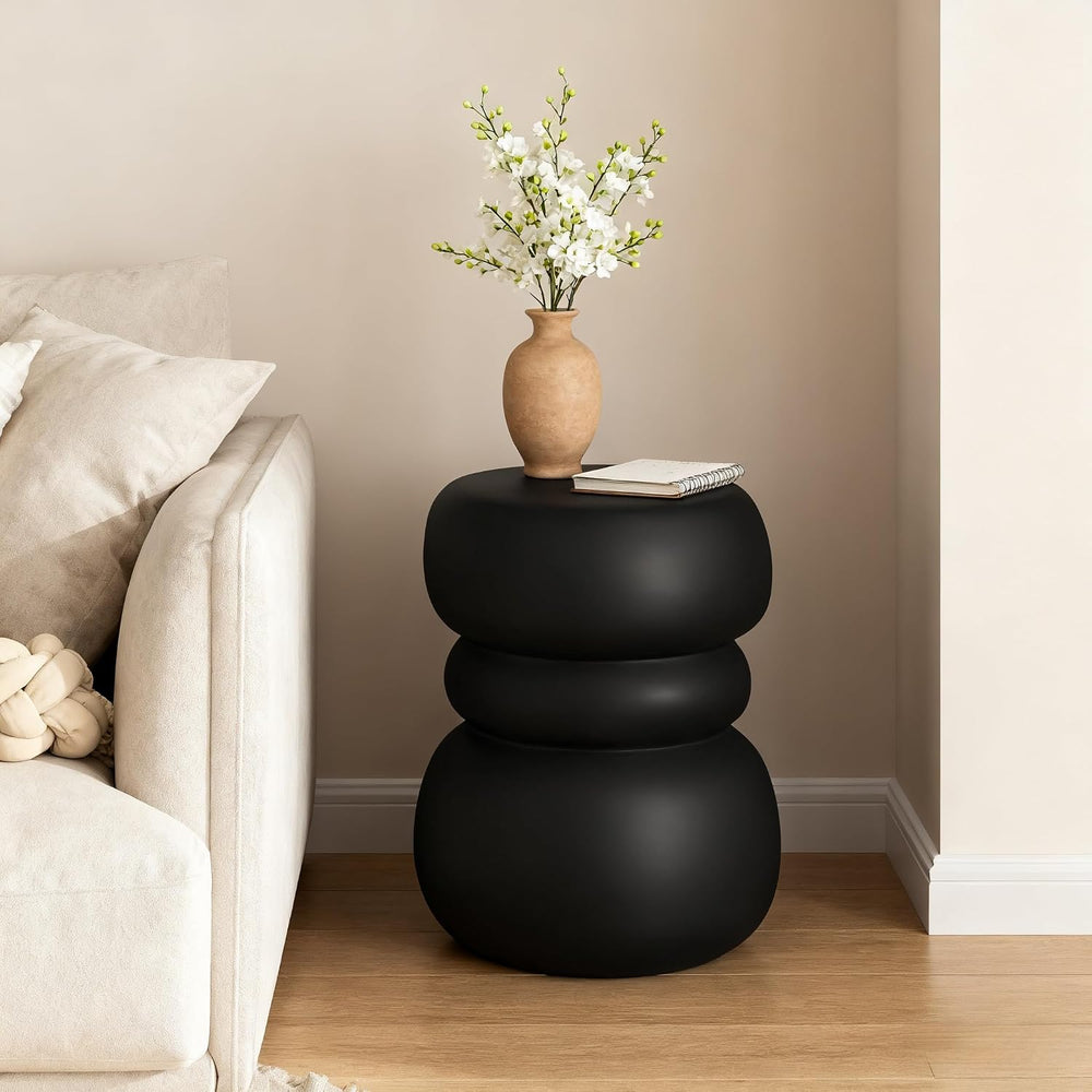 Black Concrete Side Table Unique Sculptural End Table, 19” Tall Handmade Ceme...