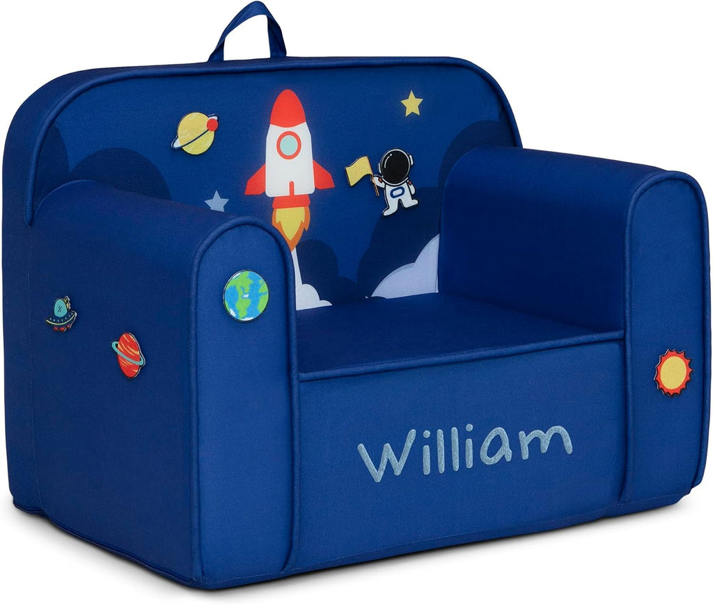 Delta Children Personalized Mix & Match Cozee Kids Chair with Interchangeable Patches, Space