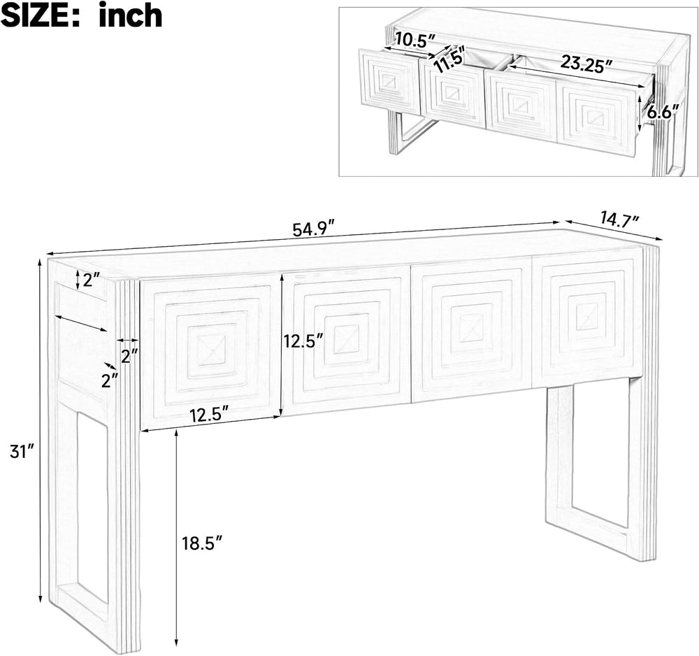 LKTART 55" Carved Console Table with 3 Soft-Close Drawers, Entryway Sofa...